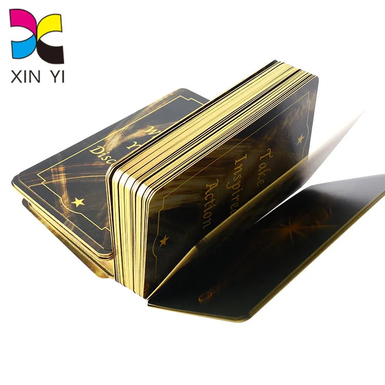 Custom luxury black gold foil recycled business card printing with golden border edge