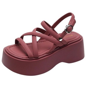 Sandalias de Plataforma con Tiras Cruzadas, Punta Abierta, Tacón Grueso de Altura Media, Zapatos de Verano para Mujer, Rosa, Negro, Blanco, Material PU, Suela EVA - Product Image 2