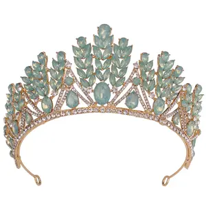 Baroque mahkota elegan aksesoris Tiara pesta pernikahan Ratu Putri Mahkota Opal mahkota kristal