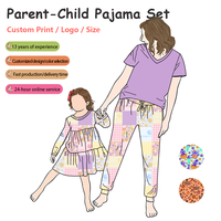 Ensemble de pyjamas maman et moi en fibre de bambou et élasthanne, vêtements de détente, ensemble robe à imprimé floral occidental