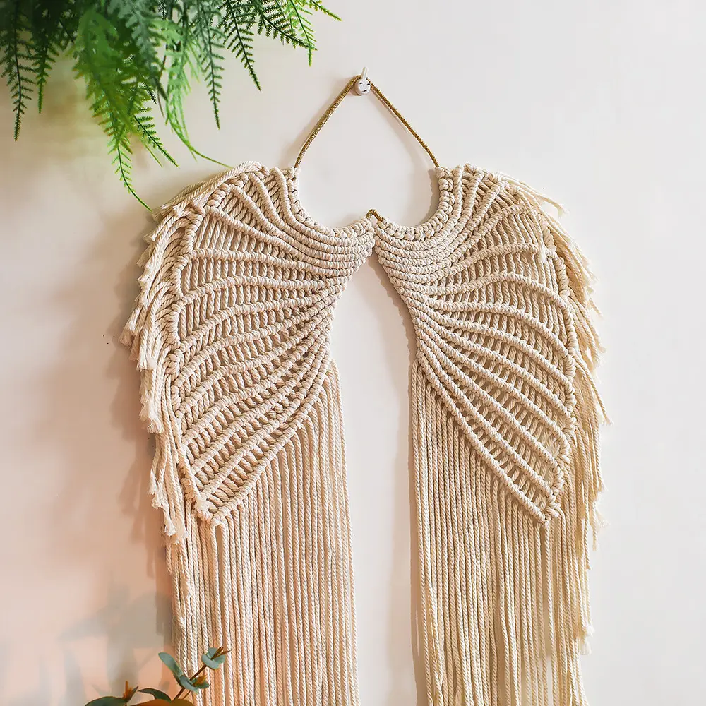 Macrame Angel Wings Wall Hanging Woven Boho Wall Art Decor Home Decoration for Bedroom Living Room