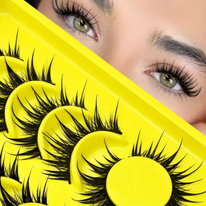 Faux cils effet dessin animé, pointus, style petit diable, noirs, épais, monobloc, pleine longueur, simulation naturelle, effet caméra - Product Image 5
