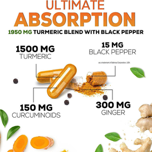 Capsules de Curcuma et de Gingembre avec Curcumine 1950 mg, 60 Capsules Végétales, Soutien Articulaire, Cardiaque et Cérébral, Complément Alimentaire Végétalien - Product Image 4