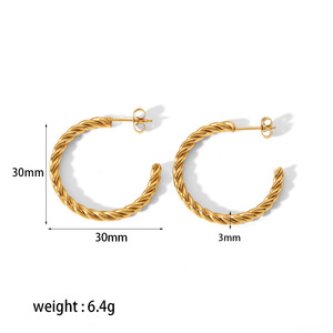 Pendientes Huggie de Acero Inoxidable con Baño de Oro de 18K, Diseño en Forma de C Trenzado, Joyería de Moda para Mujer - Product Image 4
