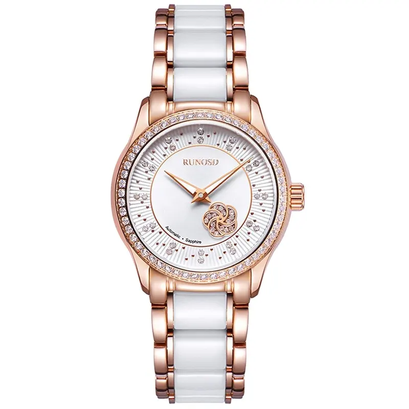 Elegant Diamond Skeleton Flower 5ATM Waterproof Butterfly Buckle Automatic watch Luxury Party Dress Women Watch Rose Gold