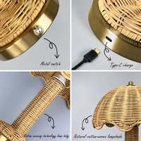 Lampe de table sans fil flexible en osier avec commande tactile, batterie rechargeable, abat-jour en bambou, pour mariages, événements, décorations d'hôtels