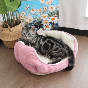Cama de gato/perro rosa de verano, nido de dormir profundo de pana de alta densidad, resistente a los arañazos, Universal, todas las estaciones, embalaje personalizado sólido - Product Image 2