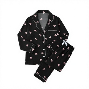 Conjunto de Dos Piezas para Mujer, Estilo Casual, Satinado, con Estampado Delantero, Cintura Elástica, Manga Larga, Cuello Solapa, para Verano y Otoño, Venta al Por Mayor del Fabricante - Product Image 2