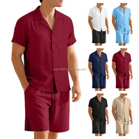 Ensemble chemise décontractée tricotée unie et short de plage pour homme, respirant, 100 % polyester, vente en gros directe usine, collection été