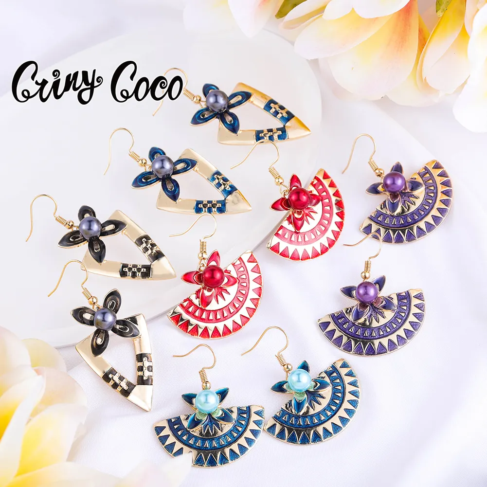 Cring CoCo Gold Plated Samoan Colorful Enamel Red Black Simple Pearl Hawaiian earrings Necklace wholesale Polynesian jewelry