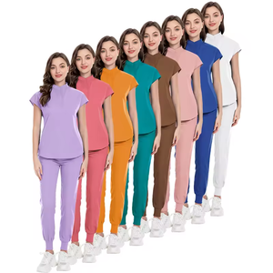2024 más vendidos médico para mujeres Scrubs Set Mango médico Scrubs uniforme Top y pantalones traje médico profesional personalizado Scrubs - Product Image 3
