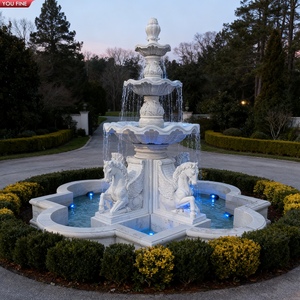 Fontaine à plusieurs niveaux en marbre blanc YOUFINE avec des chevaux ailés pour la décoration extérieure européenne, villa, jardin, propriété - Product Image 3