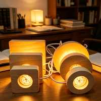 Support de lampe LED sans fil personnalisé, lampe de nuit ronde en bois, lampe de table LED, lampes de table 3D, support de lampe, charge USB, décoration intérieure