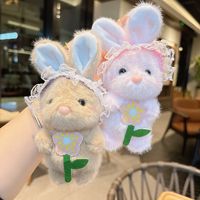 Porte-clés Lapin en Peluche Kawaii avec Dentelle, Adorable Animal en Peluche, Breloque Souple en Fausse Fourrure pour Sac à Dos, Jouet Cadeau pour Filles, Vente en Gros