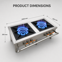 Cuisinière à gaz commerciale à 2 brûleurs, plaque de cuisson wok en acier inoxydable, cuisinière chinoise pour restaurant et cuisine