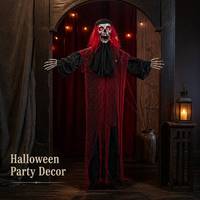 Squelette fantôme animé de 65 pouces pour Halloween, avec yeux rouges lumineux, son et mouvement, décoration de jardin