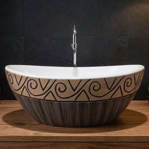 Lavabo de table de forme ronde grise lavabo décoratif en marbre texturé lavabo hôtel salle de bain comptoir évier en porcelaine - Product Image 1