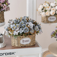 Panier de fleurs artificielles en soie marguerites, tressé en bambou, pour décoration florale de salon, centre de table, arrangement de plantes en pot