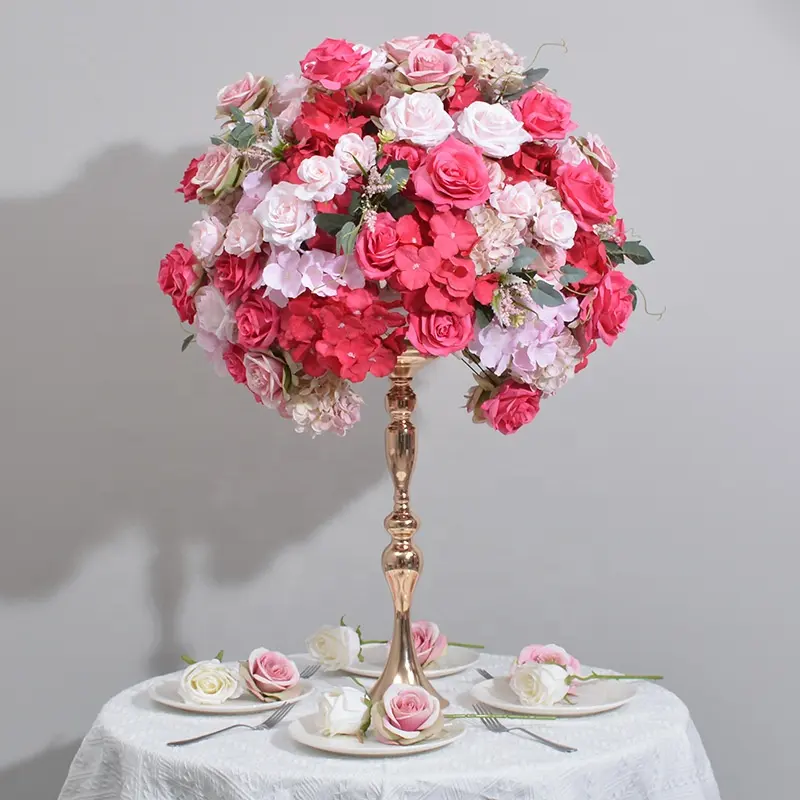 QSLH G-303 nouveau design grande taille décoration de table boule de fleurs en soie décor de mariage et d'événement centres de table de mariage