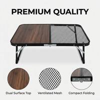 Table de camping pliable double face, panneau imitation bois et maille métallique, table pliante portable deux-en-un pour le camping et le barbecue
