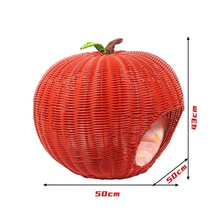 Cama para Perros y Gatos de Mimbre de Resina Plástica con Forma de Manzana, Elegante y en Oferta, Cama Semicerrada para Mascotas, Lavable, con Colchón - Product Image 6