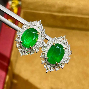 High Cost Performance Fine Jewelry 3.45ct Total Natural Muzo Green Oval Emerald Stud <b>Earrings</b> 18K Gold With 72pcs Side Diamonds - Product Image 3