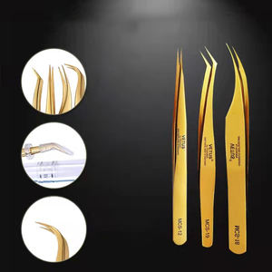 VETUS MCS Pinzas de Pestañas Doradas, Pinzas de Precisión, Extensión de Pestañas, Nano Agarre, 12, 15, 18, 19 - Product Image 1