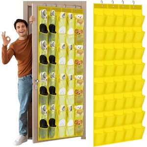 Organisateur de chaussures à suspendre sur la porte, 40 poches, en maille jaune, pour rangement dans le placard, type crochet antidérapant - Product Image 1