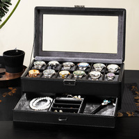 Kotak Jam Tangan Mewah Vintage Custom 3 6 12 Slot, Kulit PU Hitam Hijau Anti Debu, Kotak Penyimpanan Organizer Jam Tangan dengan Jendela Display