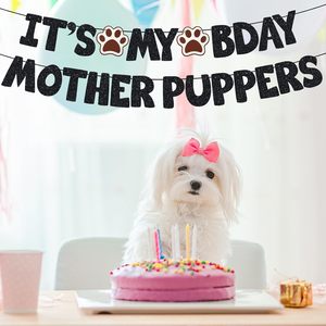 Bannière d'anniversaire personnalisable en papier écologique coloré, durable, imprimée UV, pour fête d'anniversaire de maman de chiot – C'est mon anniversaire ! - Product Image 1