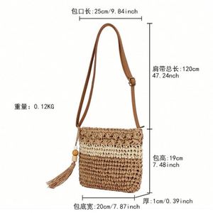 Vintage Women's Hand Woven Summer Straw Bag Mixed Color Flow Crossbody Beach Handbag for Holidays - Product Image 3