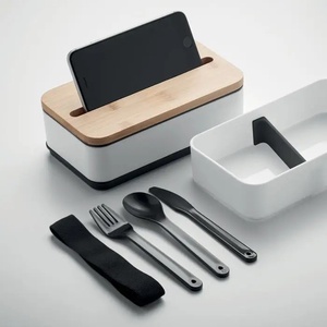 Xách tay hai lớp nắp Tre Hộp Ăn Trưa điện thoại di động chủ sinh thái thân thiện tái sử dụng container Bento Hộp Ăn Trưa cho sinh viên - Product Image 6