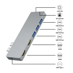 Coque en aluminium gris sidéral Station d'accueil USB 3.0 Type C vers HDMI adaptateur 8 ports Station d'accueil Type C HUB