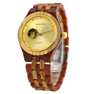 Montre automatique à quartz BEDATE pour homme, cadran ajouré avec résistance à l'eau 3ATM, style bois - Product Image 5