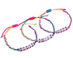 Disesuaikan Huruf Logo Manik-manik Pelangi Gelang Adjustable Rainbow String Inspirasi Huruf Gelang Persahabatan Hadiah