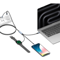 Cable de Carga 3 en 1 de 100W, Cable de Carga Múltiple con Cargador Magnético Integrado para Reloj, Cable Trenzado de Nailon de Carga Rápida