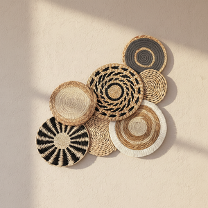 Décoration murale en <span class=keywords><strong>paille</strong></span> et rotin faite à la main <span class=keywords><strong>de</strong></span> style bohème INS, ensemble <span class=keywords><strong>de</strong></span> 7 dessous-<span class=keywords><strong>de</strong></span>-plat ronds en herbe faits à la main <span class=keywords><strong>de</strong></span> style bohème, luxe - Product Image 2