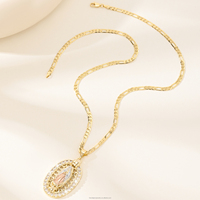 Pendentif Vierge Marie de Guadalupe en Zircon Cubique, Collier en Laiton Plaqué Or 14 carats, Style Religieux