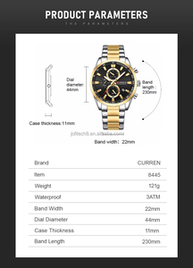 Montre homme CURREN 8445, montre de sport haut de gamme, acier inoxydable, chronographe, date automatique, étanche. - Product Image 6