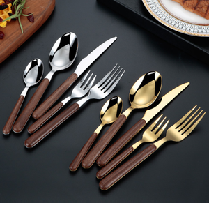 Chất lượng cao kết cấu bằng gỗ thép không gỉ Flatware Retro nhựa xử lý muỗng nĩa và dao thiết lập dao kéo - Product Image 1