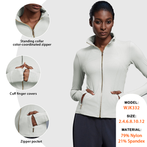 Nuova Giacca Sportiva da <span class=keywords><strong>Donna</strong></span> <span class=keywords><strong>con</strong></span> <span class=keywords><strong>Zip</strong></span> Dorata, Collo Alto, Maniche Lunghe Elasticizzate per Fitness e Yoga - Product Image 2