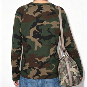 Nouvel Arrivage T-shirt Homme à Manches Longues Raglan en Maille Gaufrée Camouflage Woodland Col Rond Décontracté Personnalisable avec Logo - Product Image 2