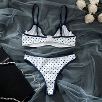 Ensemble de lingerie pour femmes matures à pois et blocs de couleur - Soutien-gorge push-up à armatures et culotte