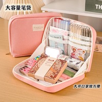 Trousse de Papeterie Grande Capacité Souple en Toile pour Écolière, Boîte à Crayons Motif Bus