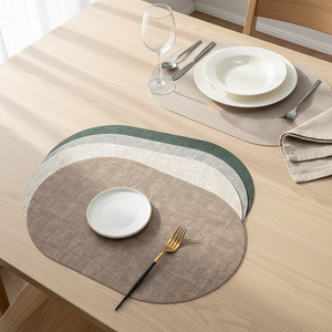 Premium ovale dubbelzijdige placemats van PU leer, creatief vintage stoffen textuur, hittebestendig, tafelonderleggers - Product Image 1