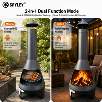 Cheminée verticale extérieure à bois avec cheminée, poêle de chauffage pour patio à double usage