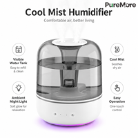 Humidificateur à ultrasons à brume froide avec réservoir d'eau visible, lumière d'ambiance douce, facile à nettoyer, pour chambre, maison, bureau, petite pièce