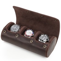 Boîte de rangement pour montres mécaniques MINEESI en cuir Crazy Horse vintage à 3 emplacements, boîte de protection pour montres, écologique, résistante à l'eau