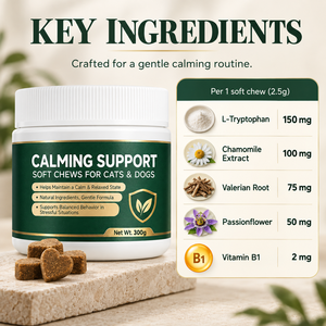 En stock – Friandises calmantes pour chiens et chats – Soutien à la relaxation des animaux de compagnie – L-Tryptophane, Camomille, Valériane – Complément apaisant quotidien 300g - Product Image 3