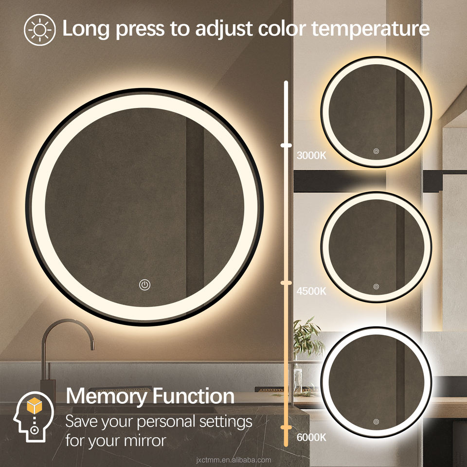 Gold Metal Frame Round Defogger Anti-explosion Smart Led Bathroom ...